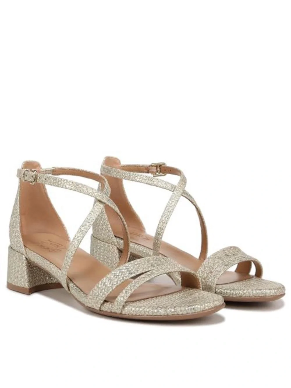 Naturalizer June Strappy Low Block Heel Dress Sandal Cremosa Taupe Leather 10 W